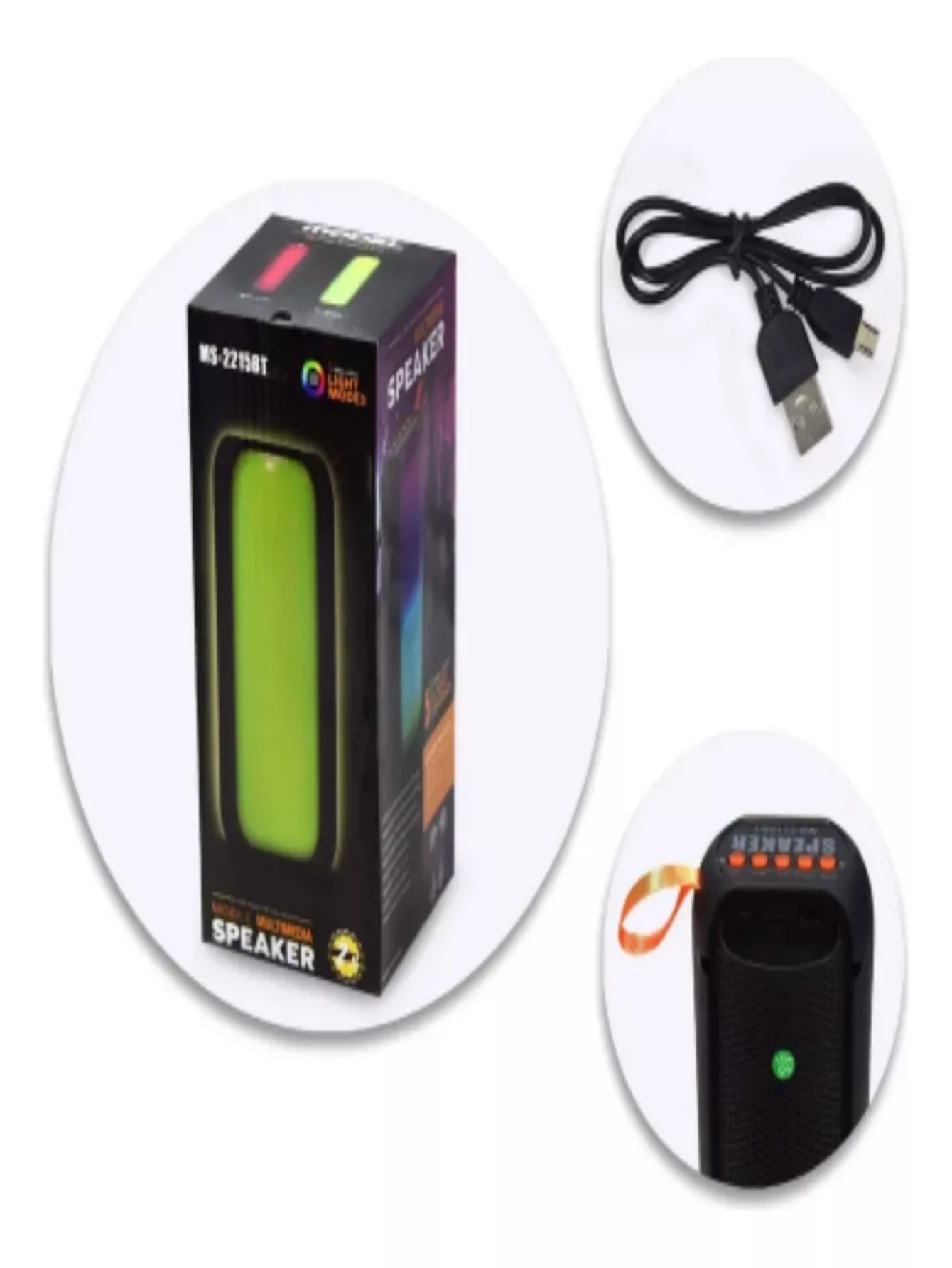 Bocina bluetooth con 5 modos de luz multicolor RGB, radio fm y ranura para sd y usb / ms-2201bt