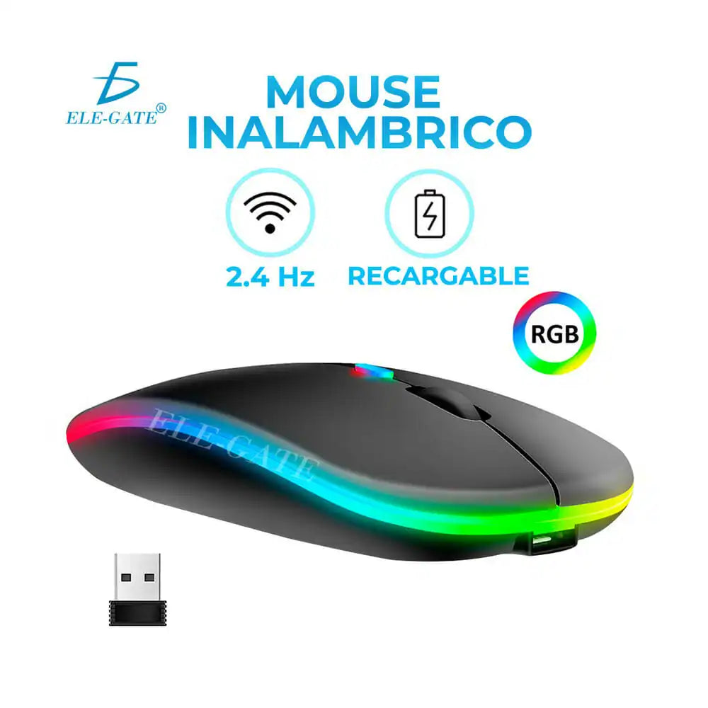 Mouse recargable inalámbrico con luz rgb y frecuencia 2.4g hz / wxmo.14