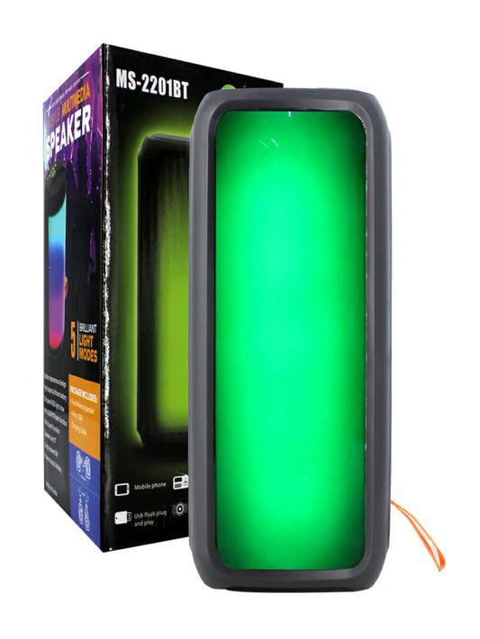 Bocina bluetooth con 5 modos de luz multicolor RGB, radio fm y ranura para sd y usb / ms-2201bt